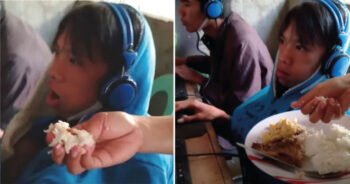 Mãe dá comida na boca do filho de 13 anos enquanto ele joga videogame