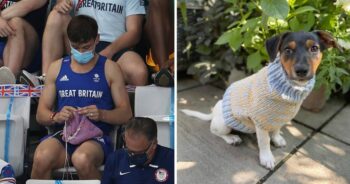Campeão olímpico é flagrado tricotando roupinha para cachorro durante a final olímpica