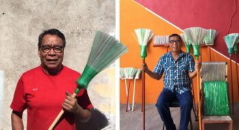 Homem de 78 anos transforma centenas de garrafas plásticas em vassouras domésticas