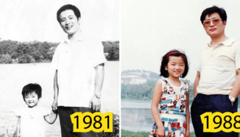 Pai e filha tiram uma foto todos os anos no mesmo lugar há mais de 40 anos