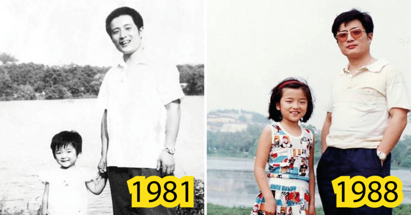 Pai e filha tiram uma foto todos os anos no mesmo lugar há mais de 40 anos