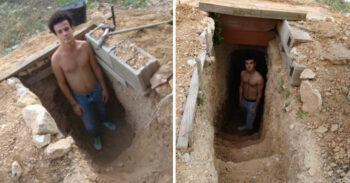 Jovem construiu uma caverna no jardim de sua casa depois de discutir com seus pais