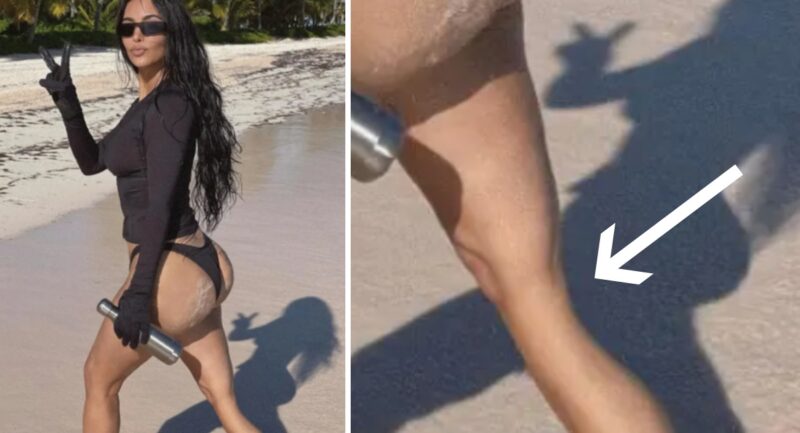 Kim Kardashian publicou uma foto de biquíni para mostrar suas curvas, mas a internet não perdoou o uso do Photoshop