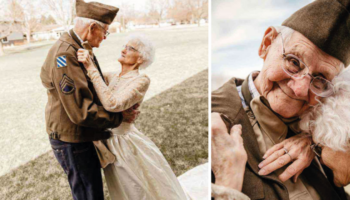 Vovó volta a usar vestido de noiva para comemorar 70 anos de casamento com o marido