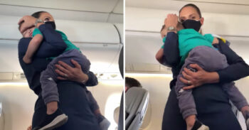 “Coração de Mãe” aeromoça ajuda um pai abraçando seu bebê que não parava de chorar