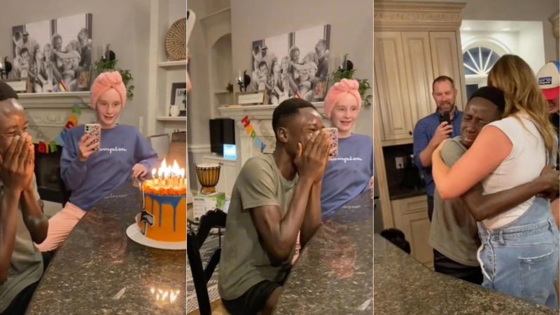 Jovem adotado chora de felicidade após comemorar pela primeira vez seu aniversário