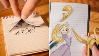 Artista usa linhas de caderno para desenhar personagens maravilhosos da Disney