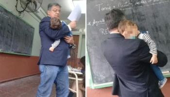 Professor conquista elogios depois de ser visto segurando bebê de aluna para ajudá-la a se concentrar