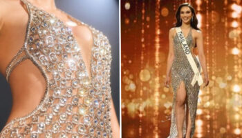 Modelo conquista elogios ao ir no Miss Universo com vestido feito de latas em homenagem aos pais