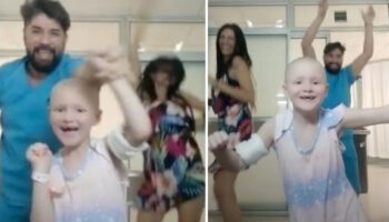 Menina com câncer comemora sua última quimio dançando com enfermeiro que a cuidou