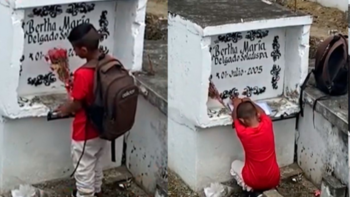 Criança visita túmulo da mãe para mostrar suas notas escolares (VÍDEO)