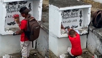 Criança visita túmulo da mãe para mostrar suas notas escolares (VÍDEO)