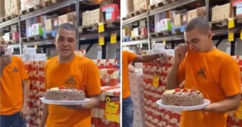 Funcionário de mercado se emociona com surpresa de aniversário no trabalho: ‘Nunca fizeram isso por mim’
