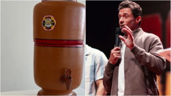 Hugh Jackman ganhou um filtro de barro de presente durante sua visita ao Brasil e agradece