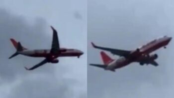 Avião ‘balança’ em meio a fortes ventos e desiste de pouso